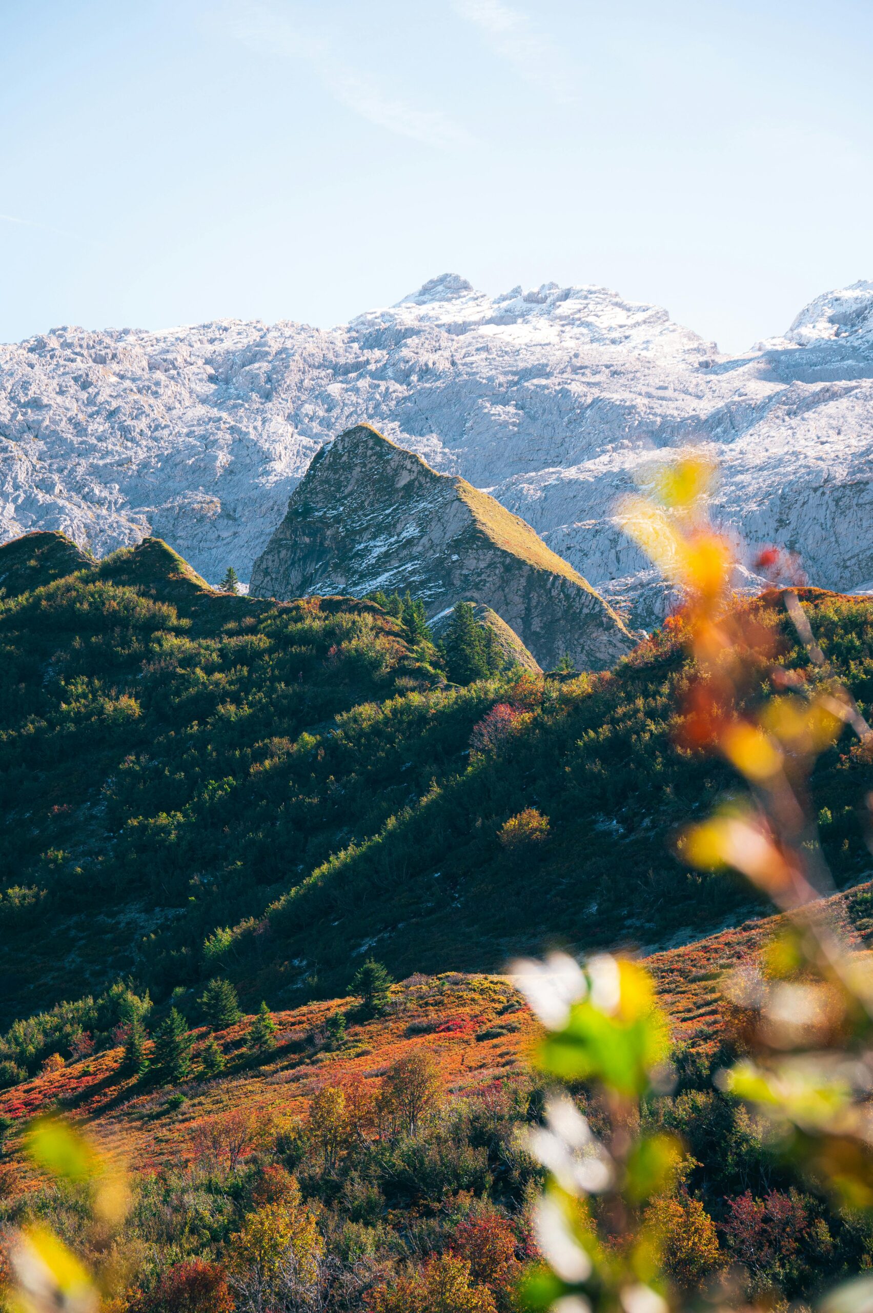 Stunning autumn view of Le Grand-Bornand's colorful mountains in Auvergne-Rhône-Alpes, France.